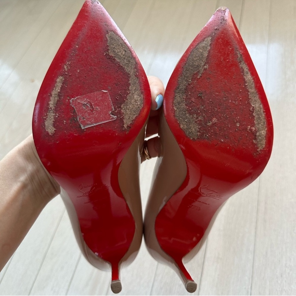 Christian Louboutin Pigalle Follies Patent Leather Pumps 37.5 Beige - Picture 7 of 9